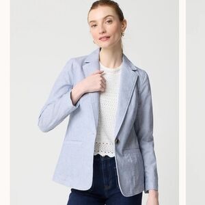NWT J. Crew Stretch Relaxed Cotton Linen Blazer In Antique Navy Stripe Size 0